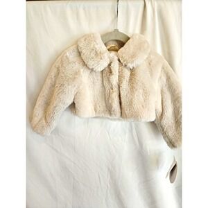 Edgehill Collection Faux Fur Jacket Baby 12M Beige NWT Cropped Collared Coat
